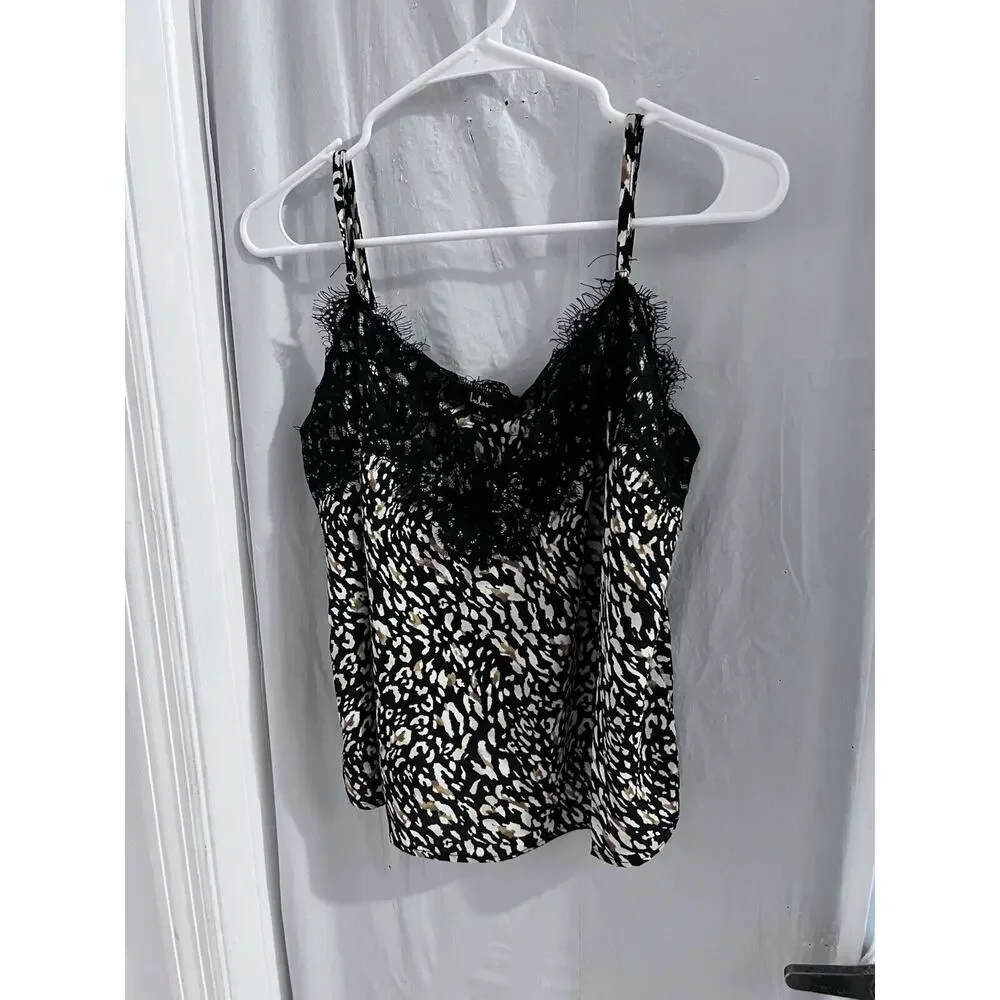 Lulu’s Black Brown Lace Trimmed Camisole Top Sz L NWT Y2K